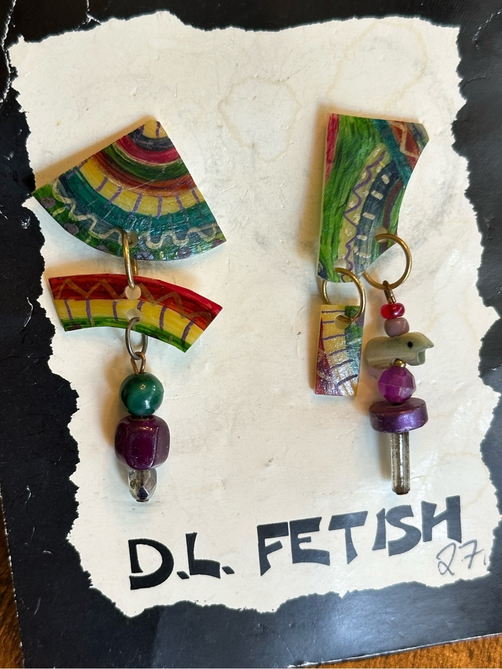Vintage 80s D.L. FETISH Handmade Artsy Asymmetrical Dangle Earrings